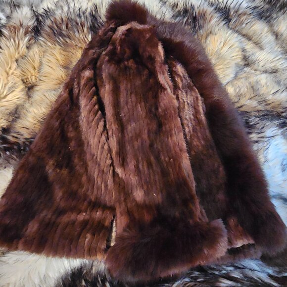Real Genuine Vintage S Chestnut Mink Matching Dyed Fox Fur Trim Soft Supple - Picture 7 of 9